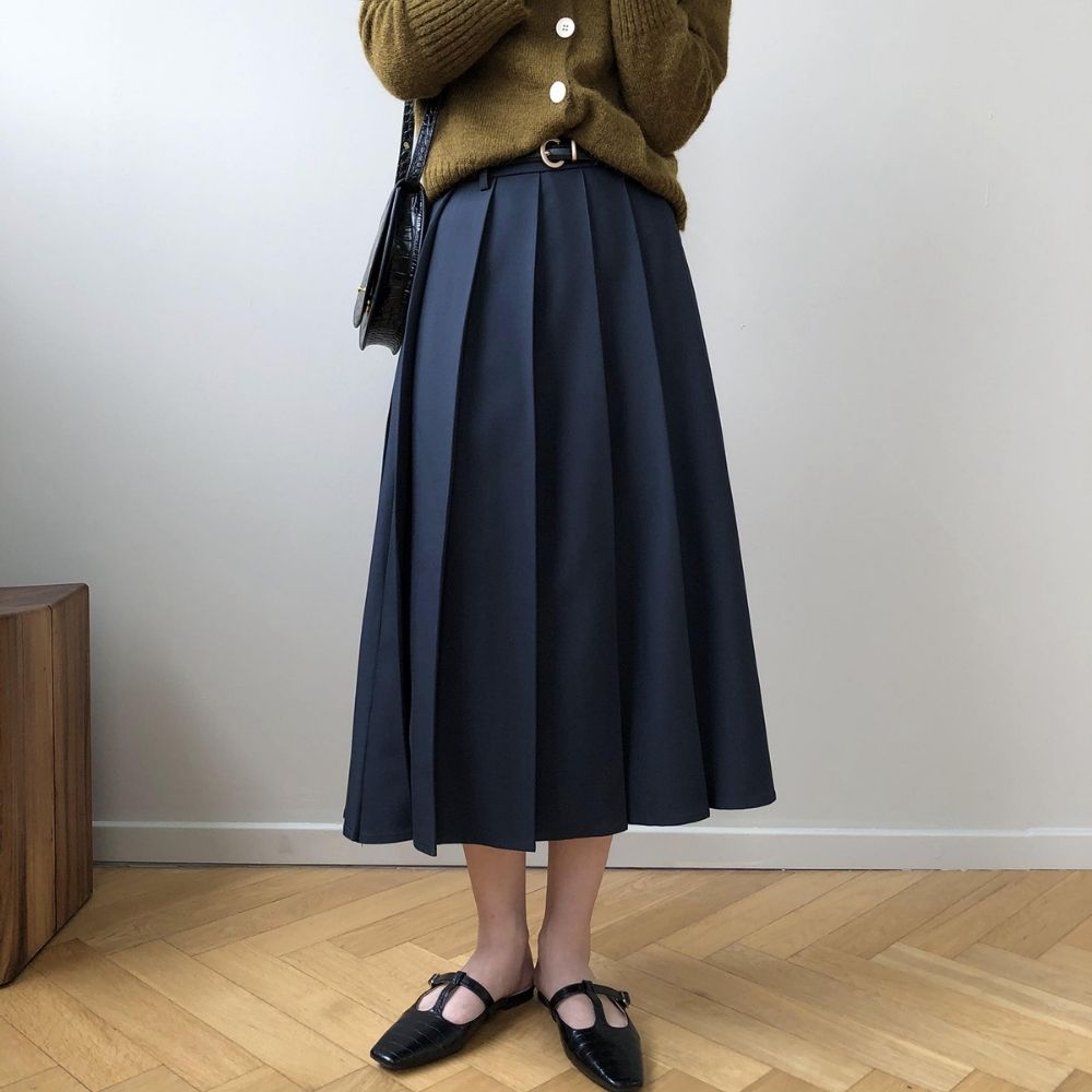 太プリーツAラインロングスカート