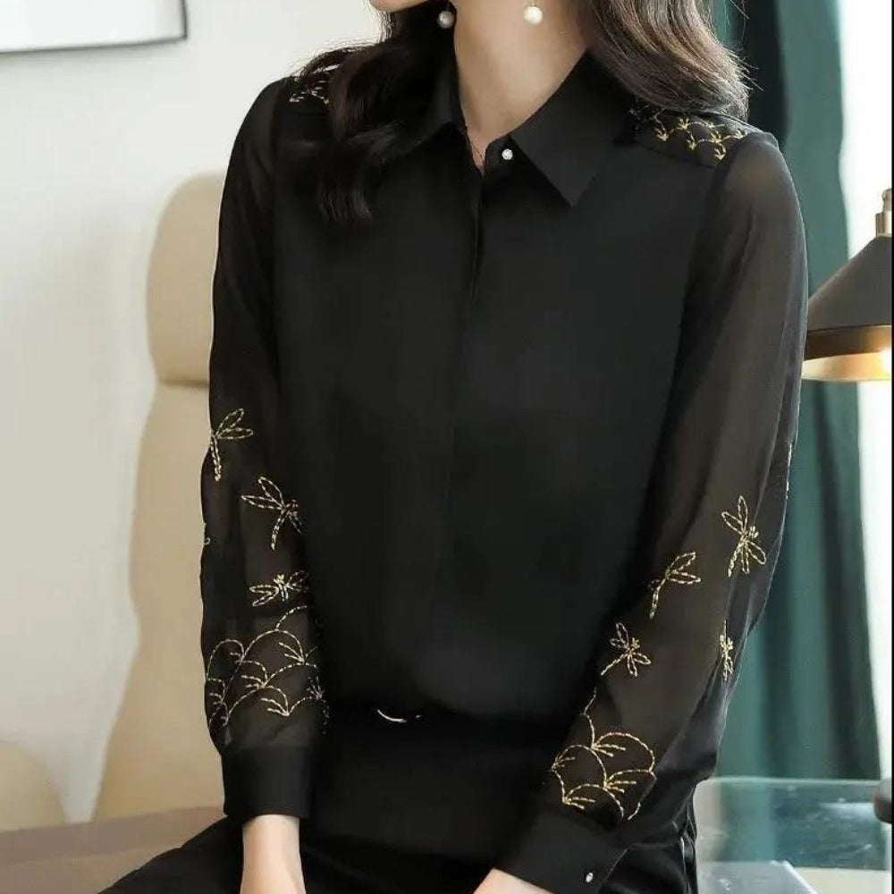 シングルブレスト刺繍シャツ