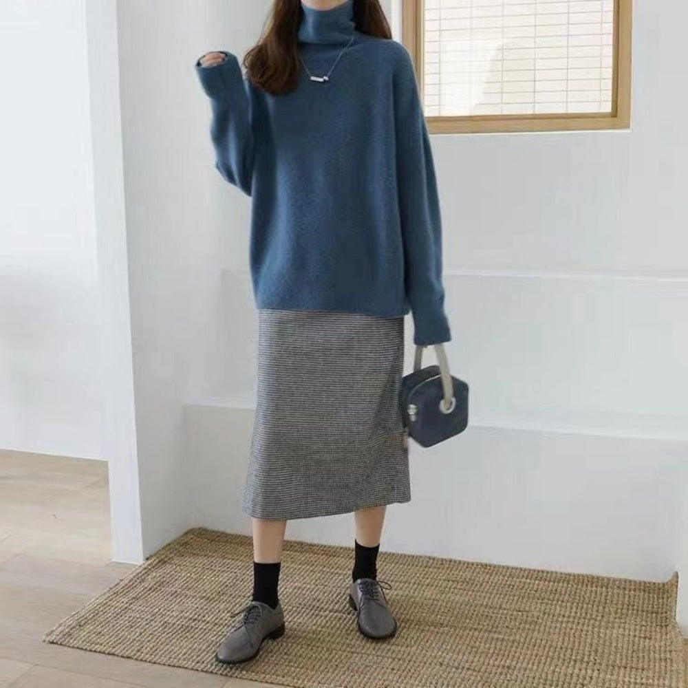 ハイネックゆったりニットトップス