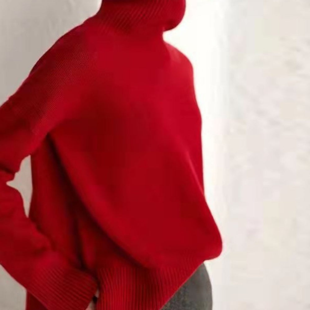 ハイネックゆったりニットトップス