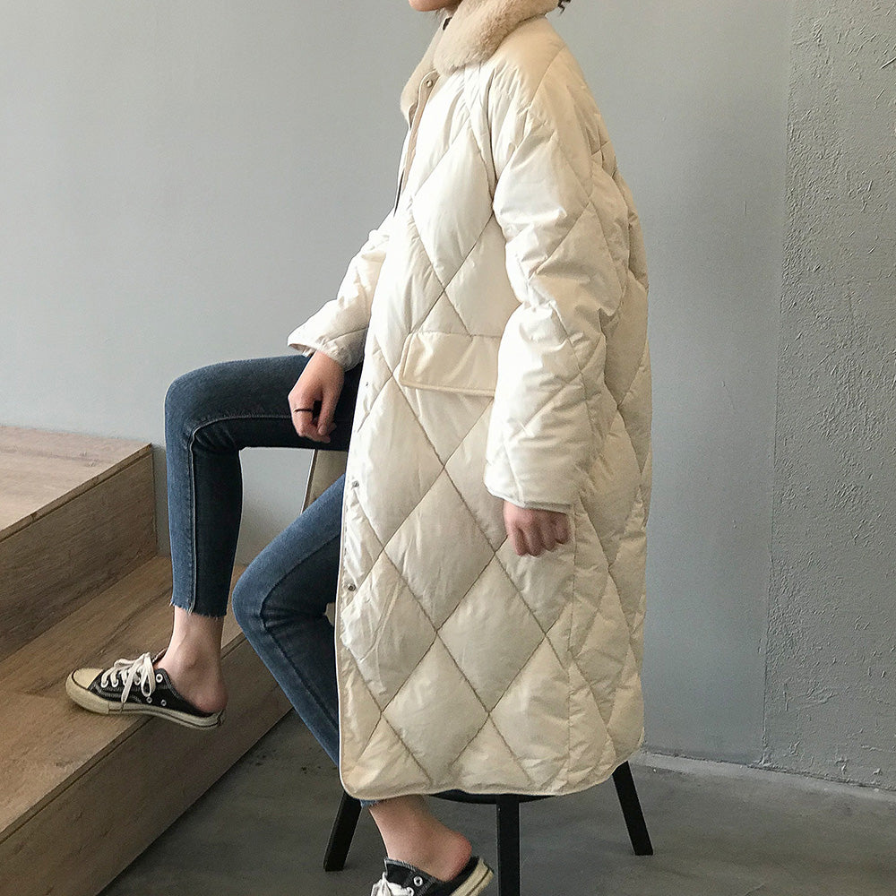 フェイクファーカラーキルティングコート