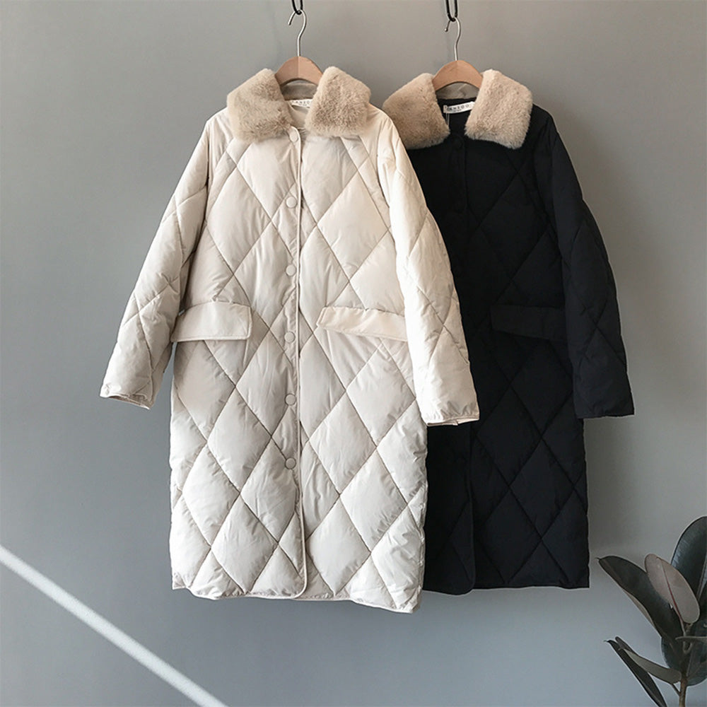 フェイクファーカラーキルティングコート