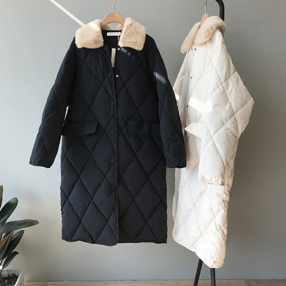 フェイクファーカラーキルティングコート