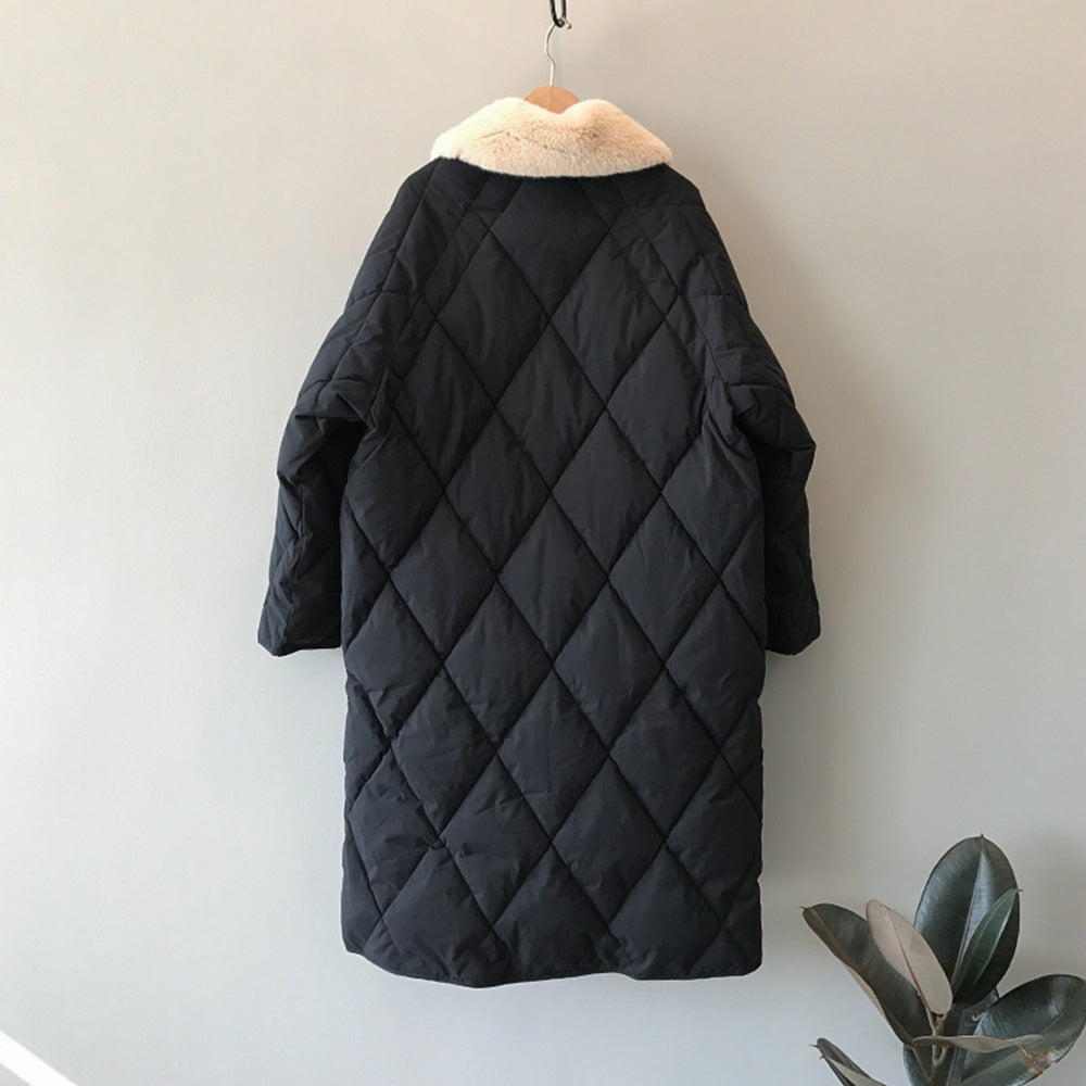 フェイクファーカラーキルティングコート