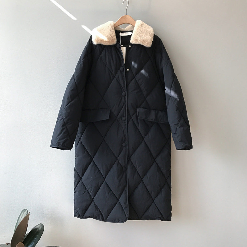 フェイクファーカラーキルティングコート
