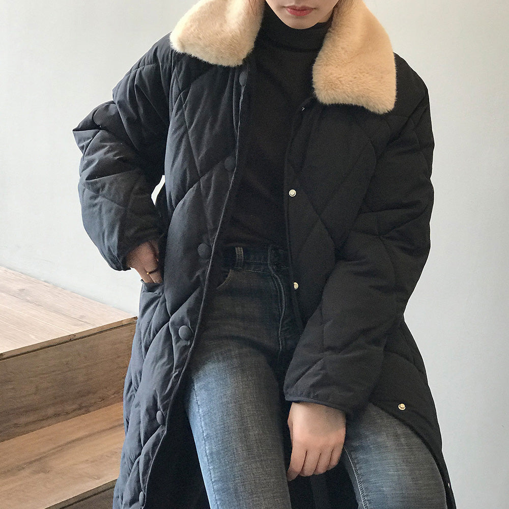 フェイクファーカラーキルティングコート