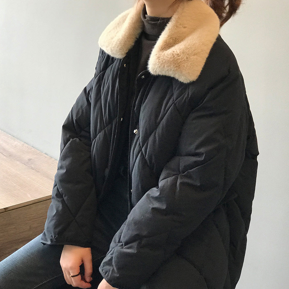 フェイクファーカラーキルティングコート