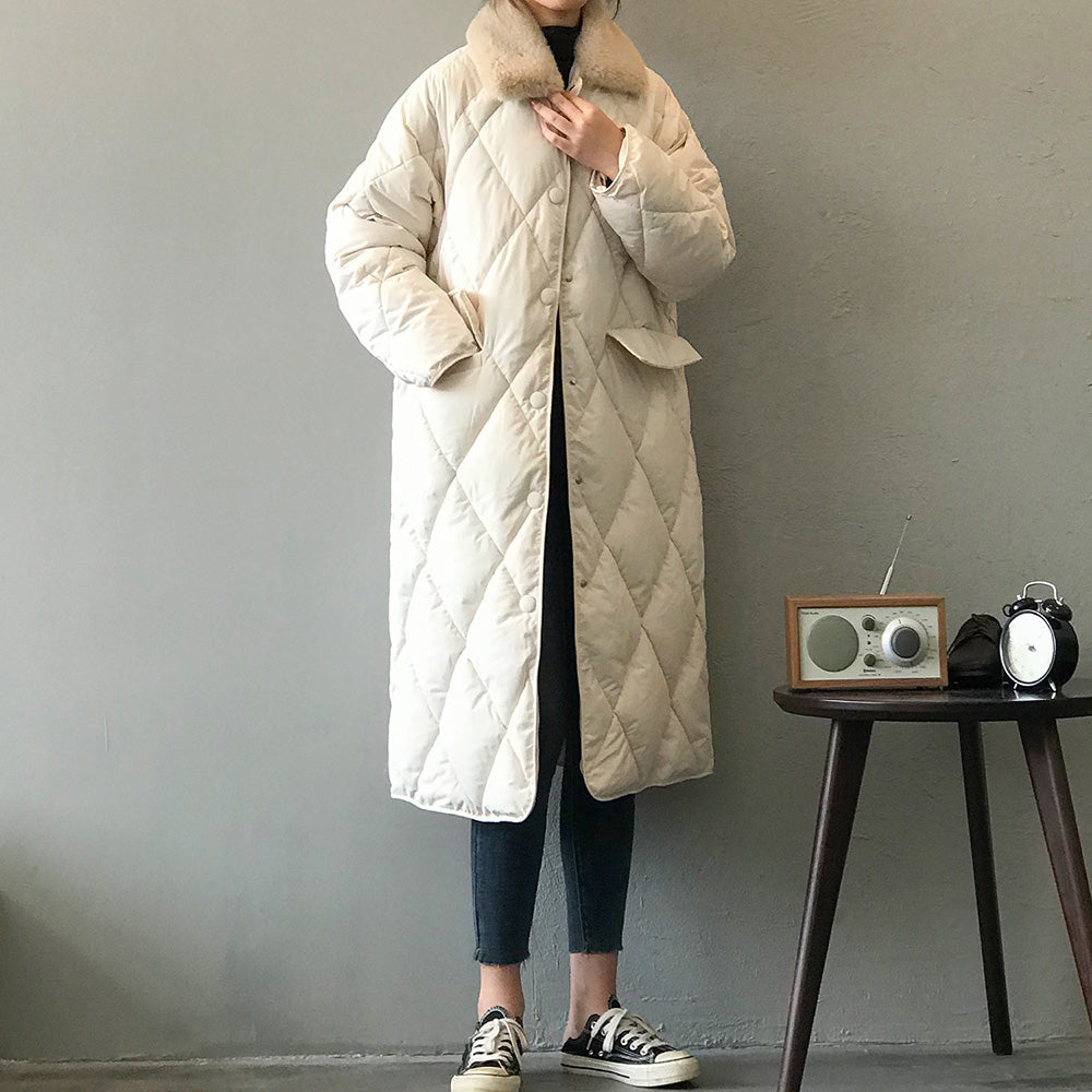 フェイクファーカラーキルティングコート