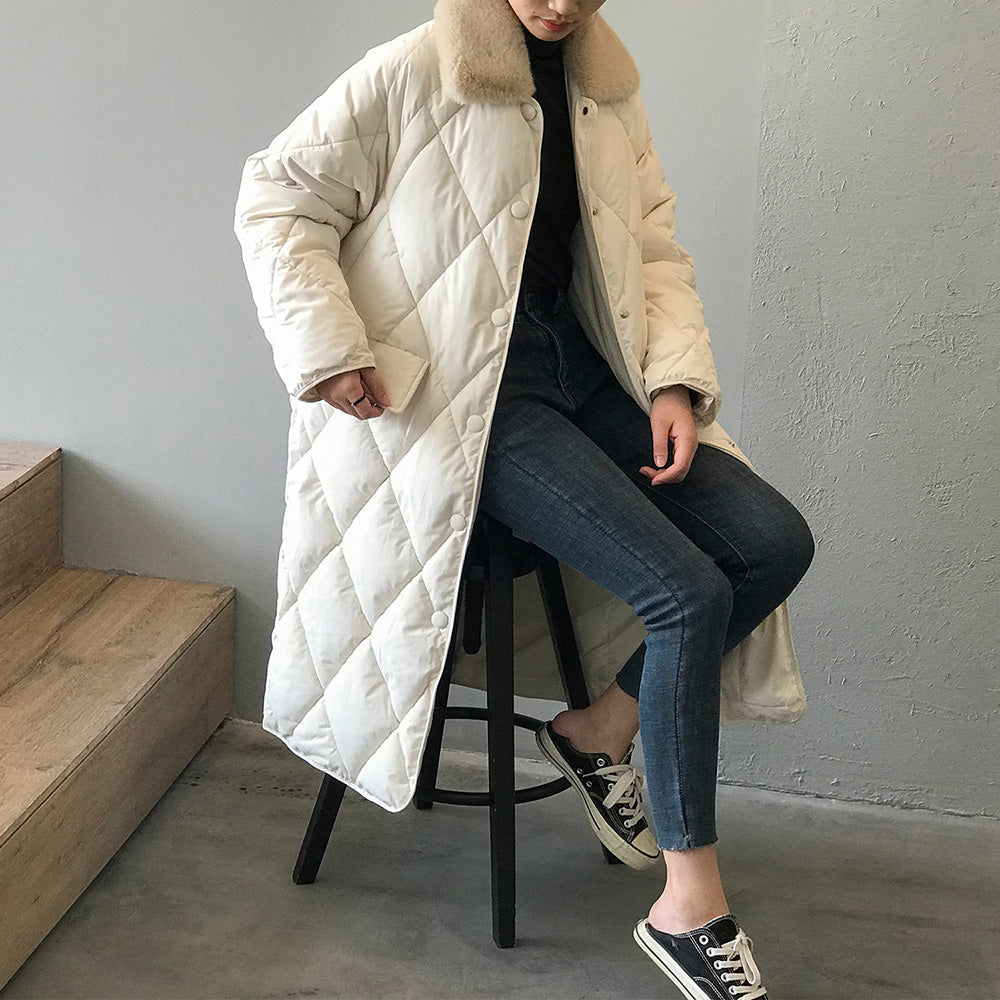 フェイクファーカラーキルティングコート