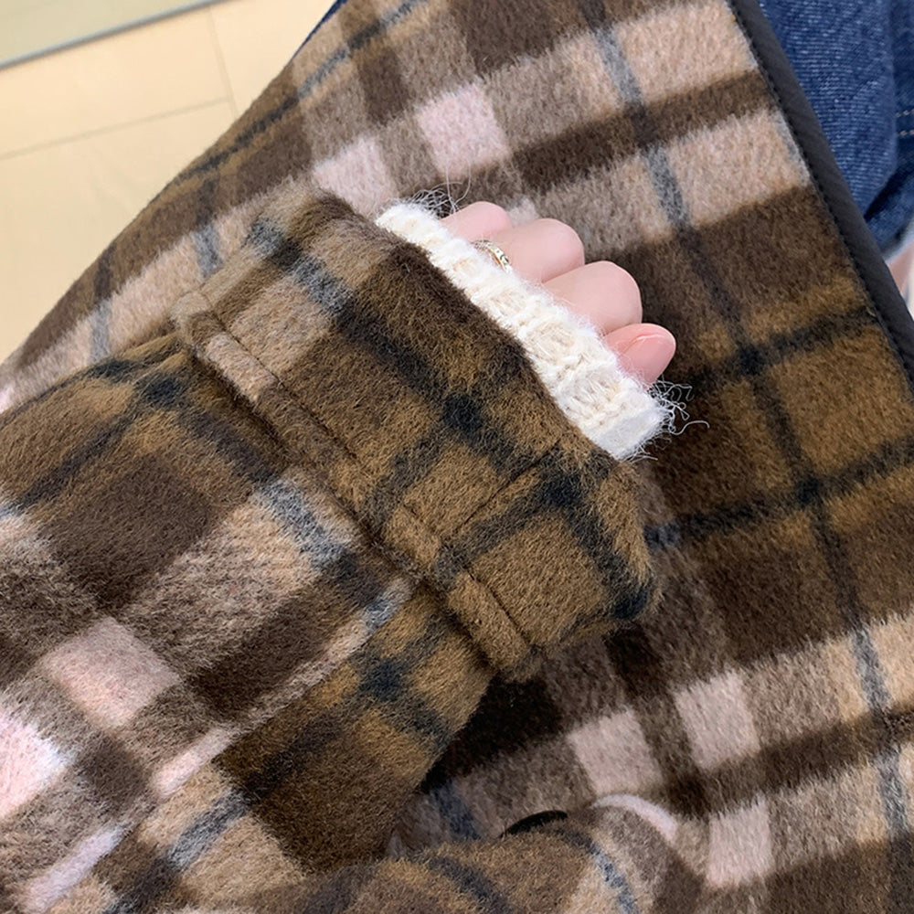 タータンチェックノーカラージャケット