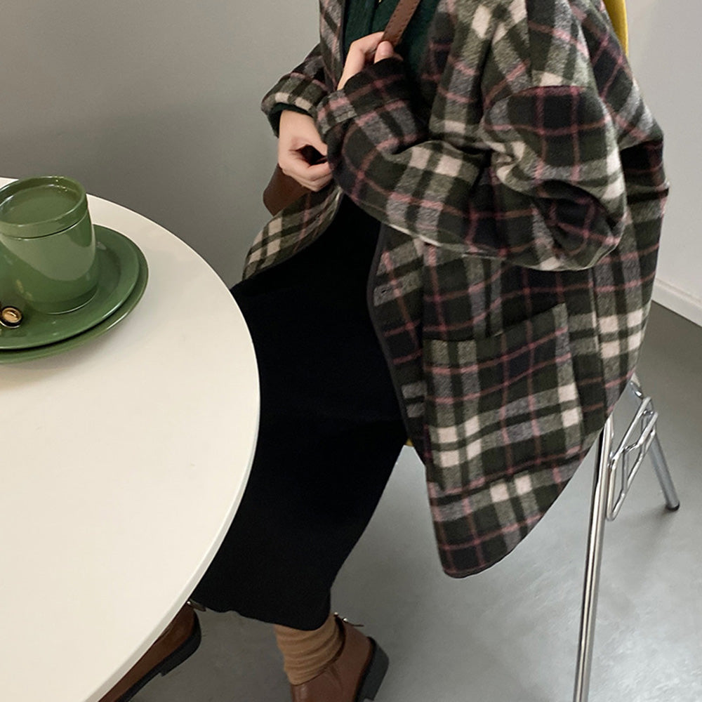 タータンチェックノーカラージャケット