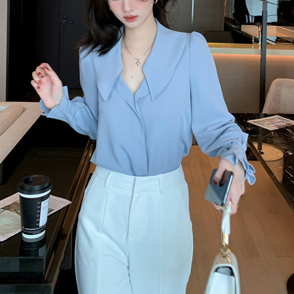 ゆるネックカラーシフォンブラウス