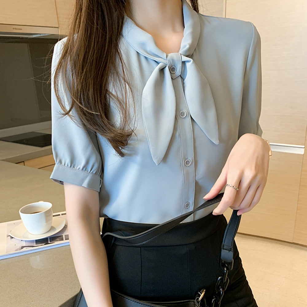 ハーフスリーブリボンタイトップス