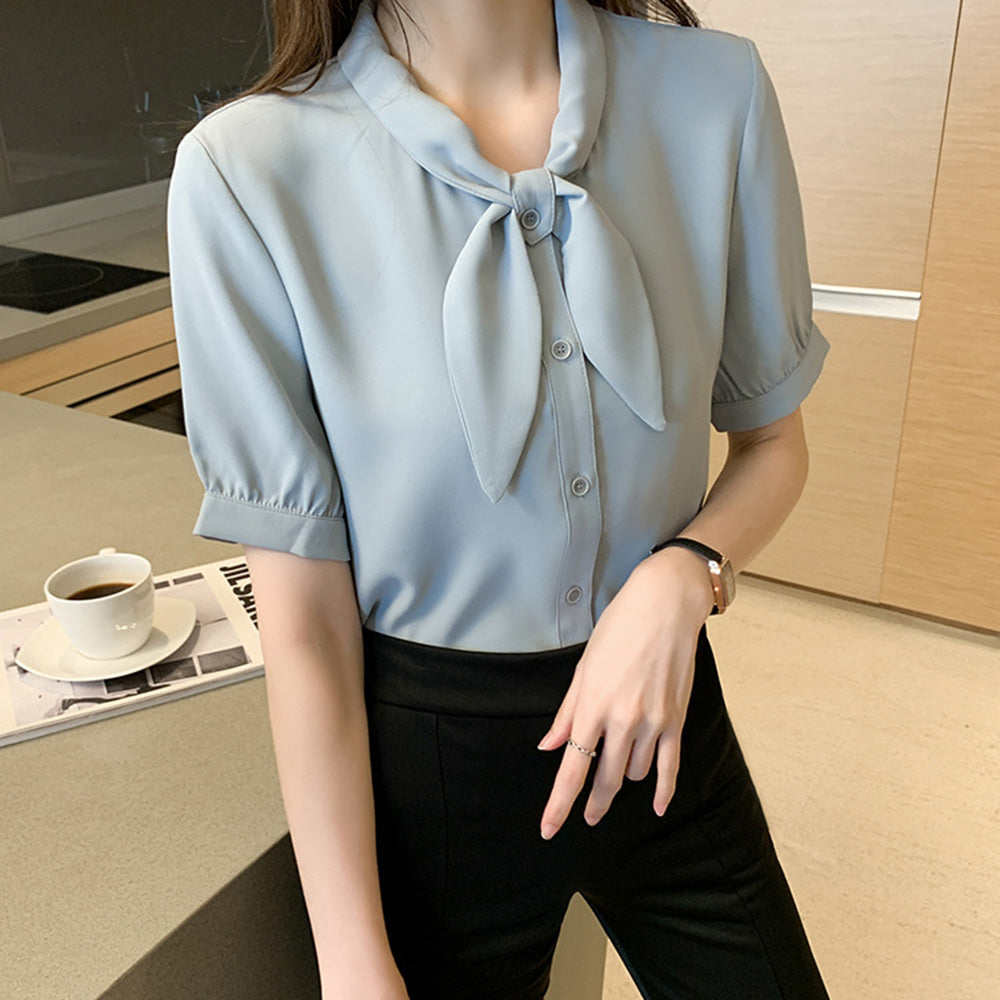 ハーフスリーブリボンタイトップス