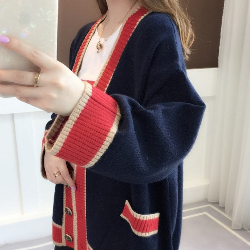 バイカラーニットカーディガン