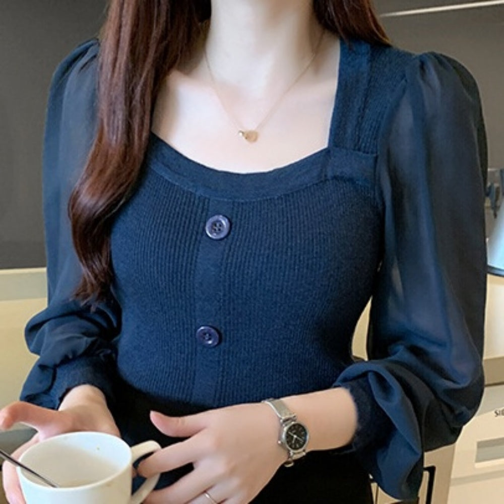 シフォン袖ニットトップス