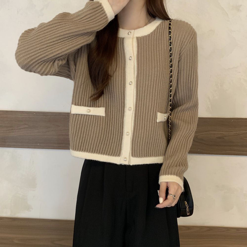 セブンテンバイミホカワヒト ロングニットカーディガン パールボタン リブニット Edit Sheen カーディガン ダブルパールボタンボリュームニット
