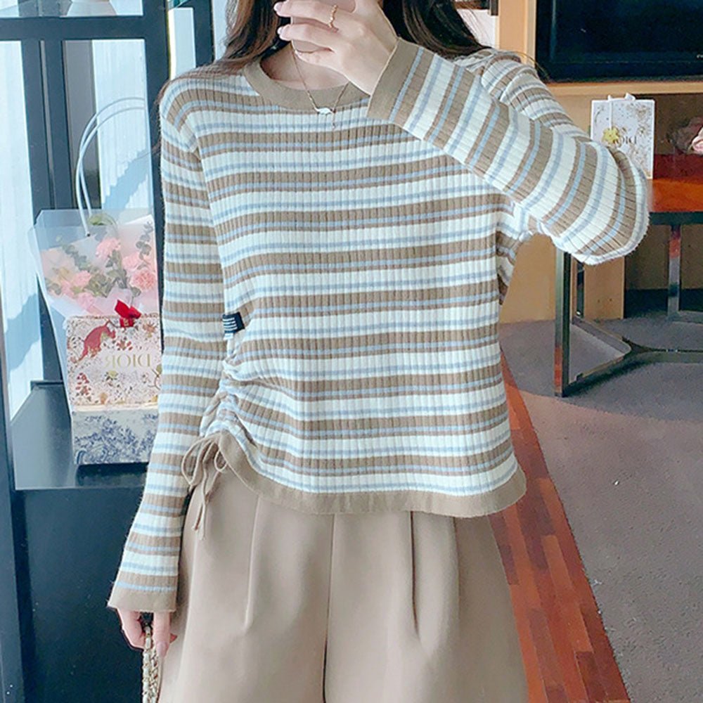 サイド絞りボーダートップス｜オフィスカジュアル レディース 通販【ミレジェネ】