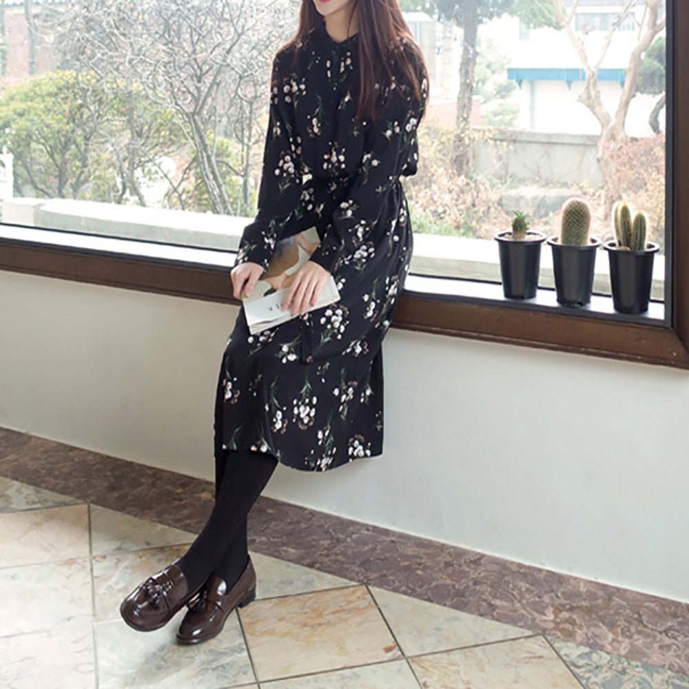 花柄ノーカラーシャツワンピース - Millennial Generation