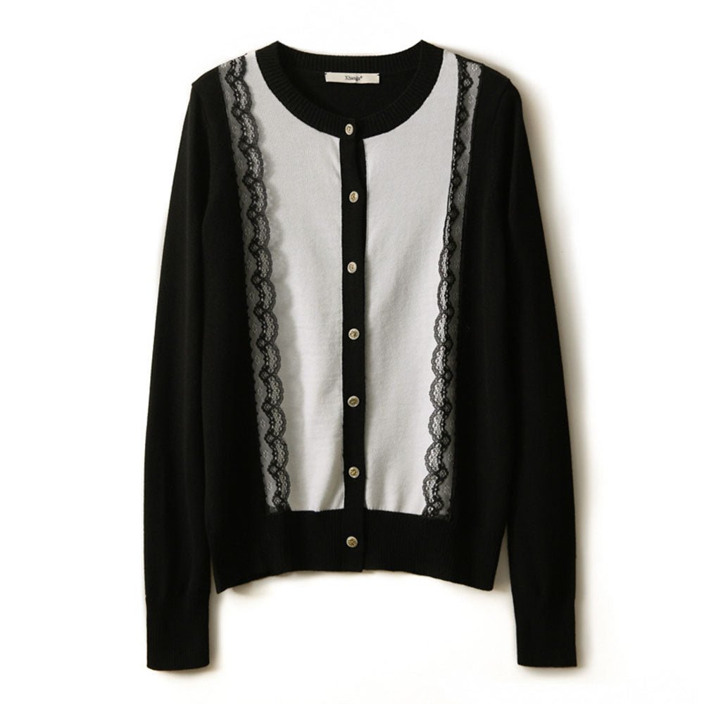 新品◆ Rene◆可愛い襟レースデザイン◆カーディガン◆38◆定価44000円 大きいサイズ オーガンジー レース BIG襟 ニット カーディガン