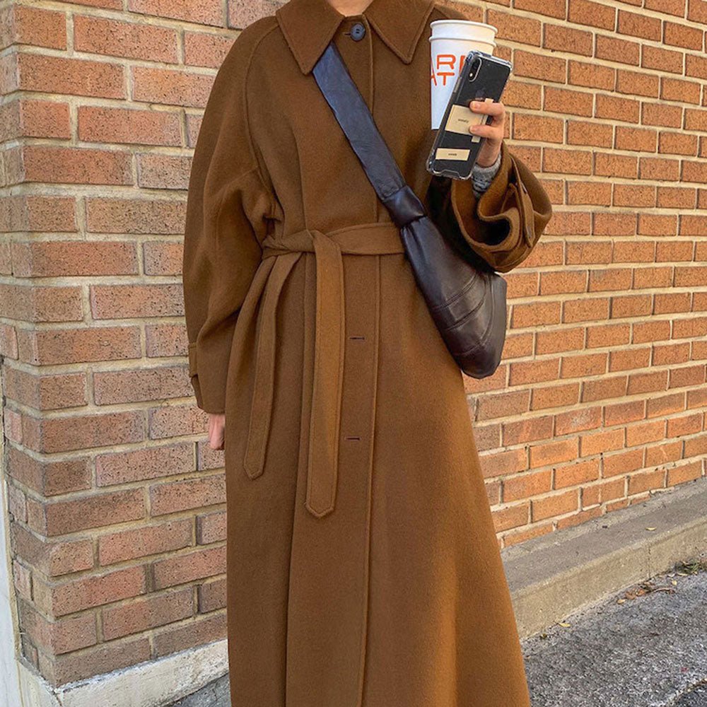 ステンカラーウエストマークロングコート