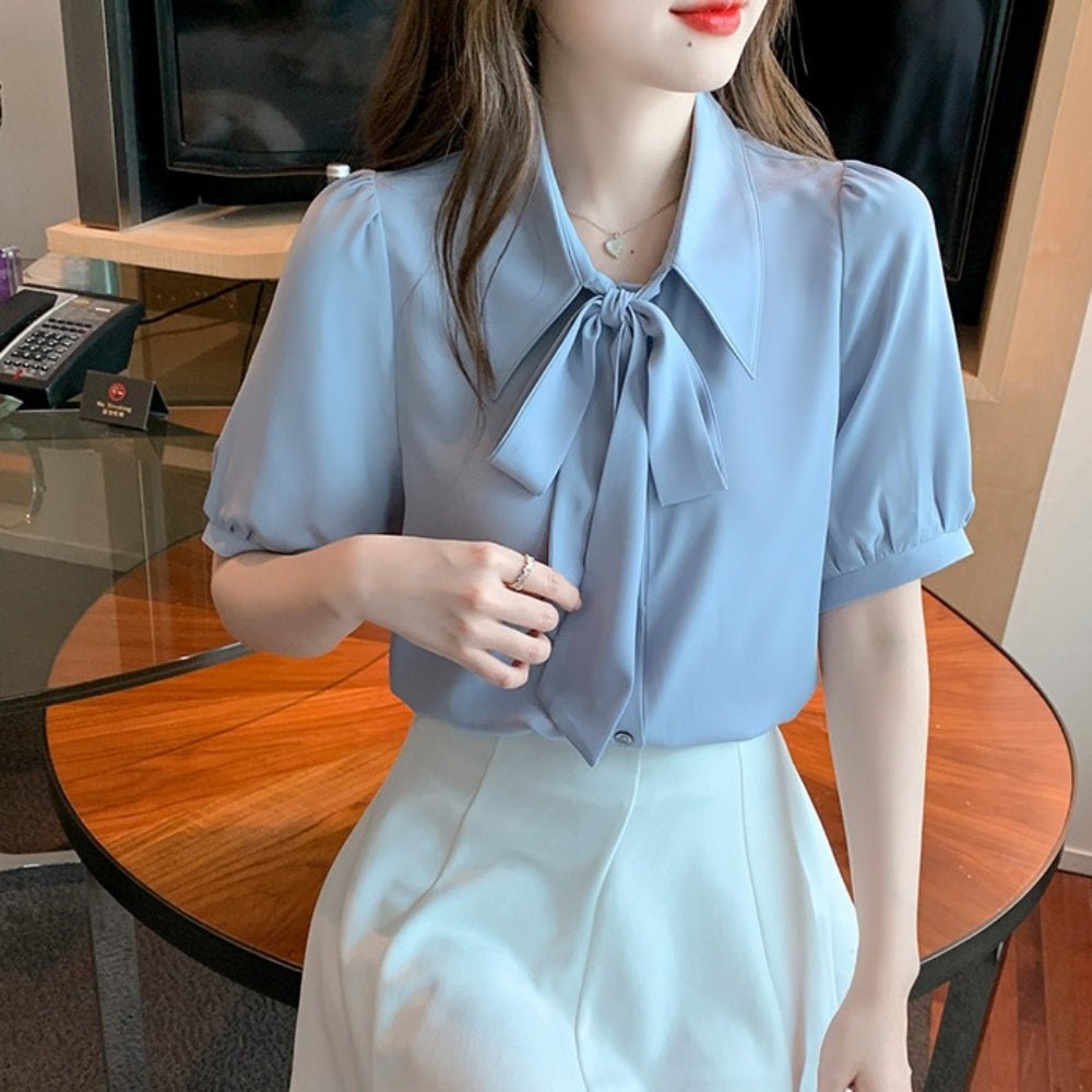 パフスリーブボウタイ襟付きブラウス｜オフィスカジュアル レディース