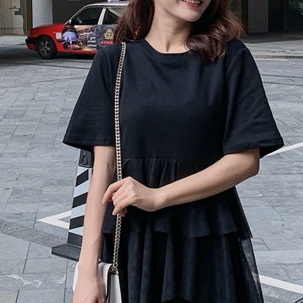 裾シースルードレープ半袖ワンピース - Millennial Generation