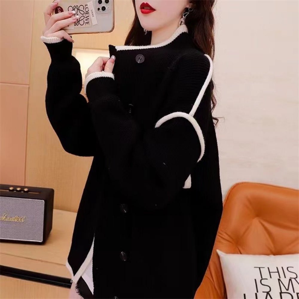 配色ハイネックニットジャケット｜オフィスカジュアル レディース 通販【ミレジェネ】