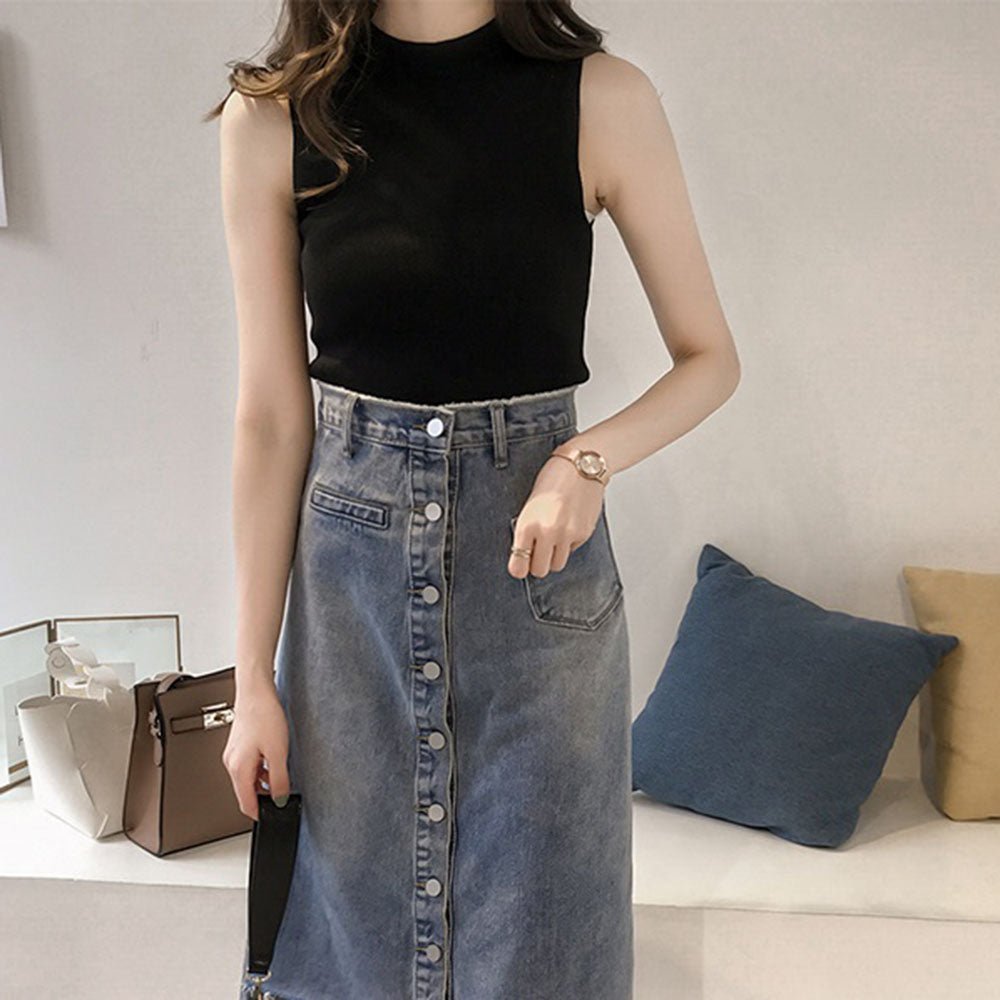 ボトルネック無地サマーニットタンクトップ - Millennial Generation