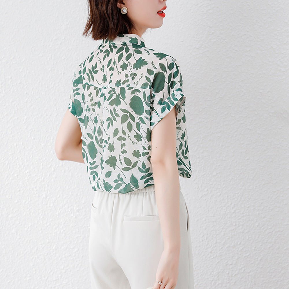 爽やか総柄バンドカラートップス｜オフィスカジュアル レディース 通販【ミレジェネ】