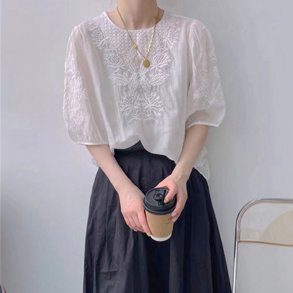 刺繍シアーシャツ｜オフィスカジュアル レディース 通販【ミレジェネ】