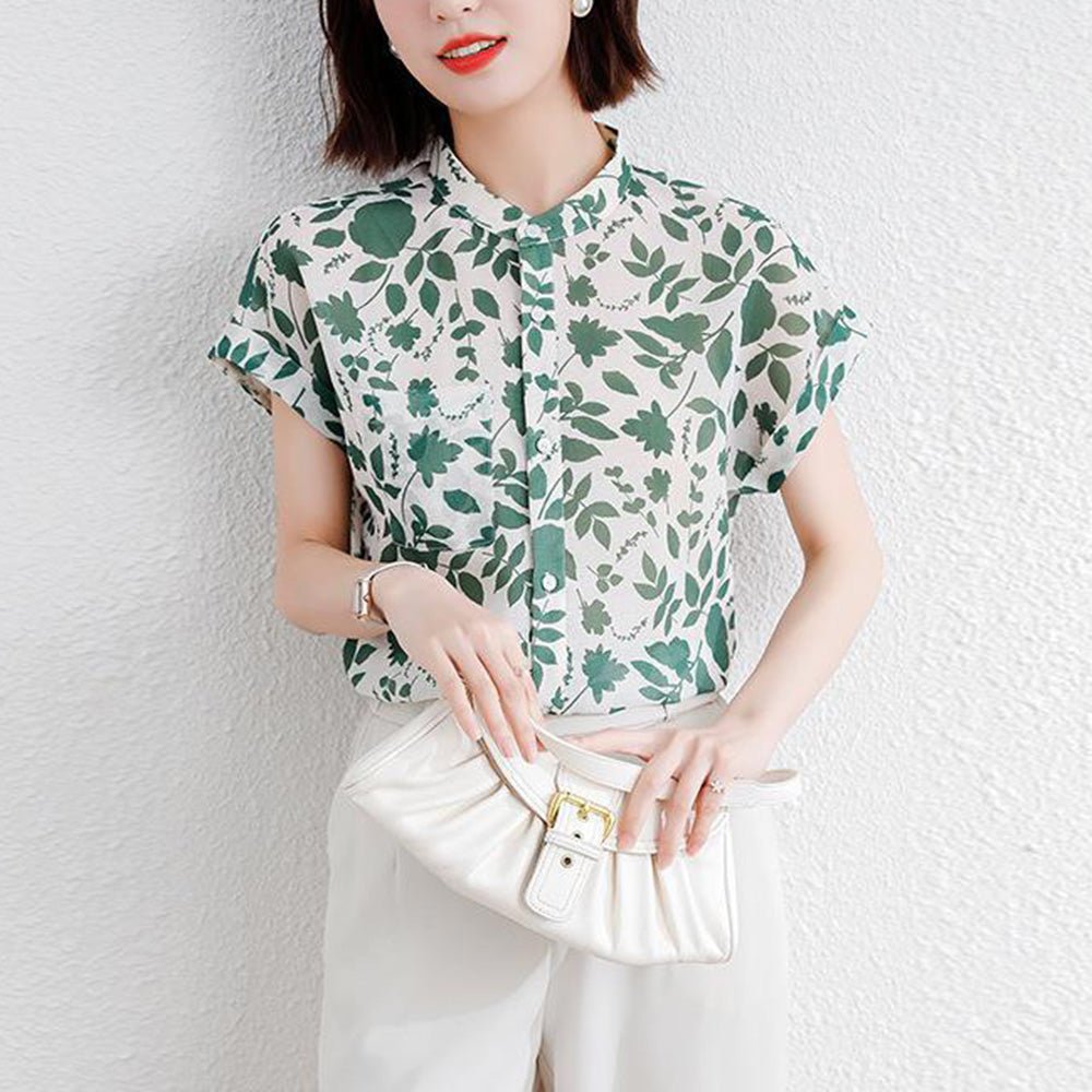 爽やか総柄バンドカラートップス｜オフィスカジュアル レディース 通販【ミレジェネ】