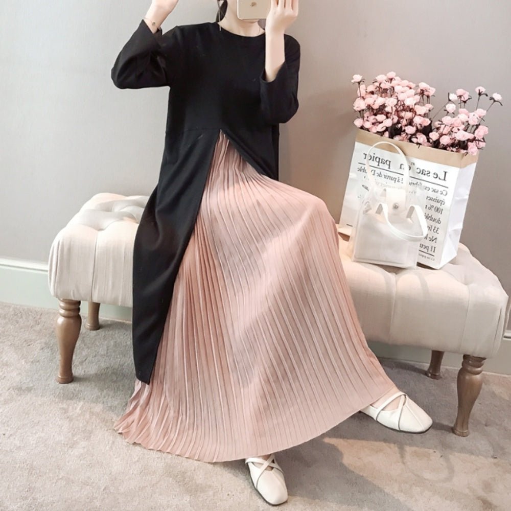 七分袖スリットプリーツワンピース - Millennial Generation