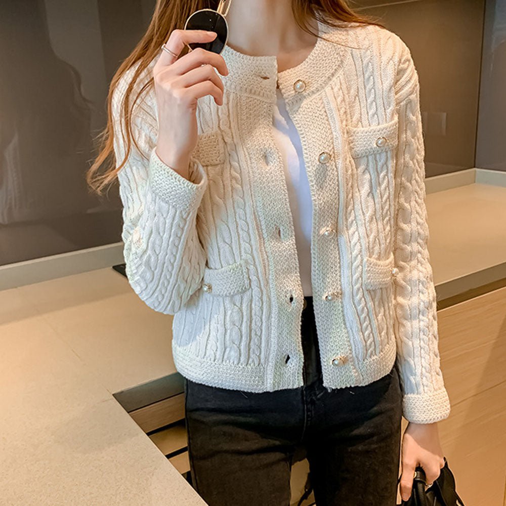 パールボタンニットジャケット｜オフィスカジュアル レディース