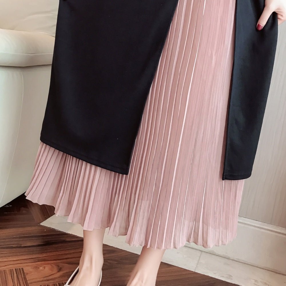 七分袖スリットプリーツワンピース - Millennial Generation