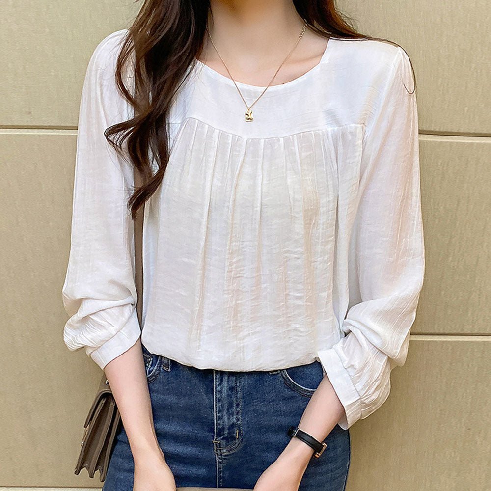 シワ加工ラウンドネックブラウス｜オフィスカジュアル レディース 通販