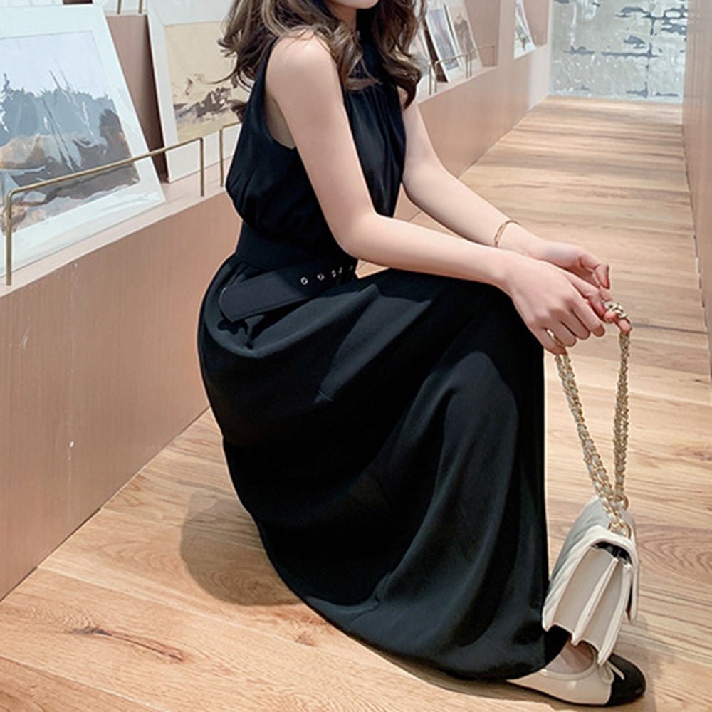 ホルターネックノースリーブウエストマークワンピース｜オフィス