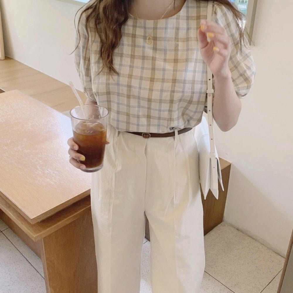チェック柄ボリューム半袖シャツ