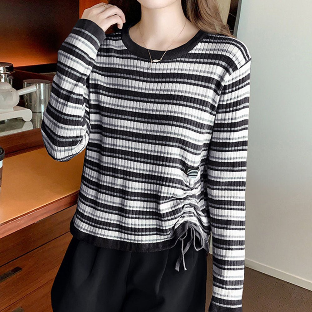 サイド絞りボーダートップス｜オフィスカジュアル レディース 通販【ミレジェネ】