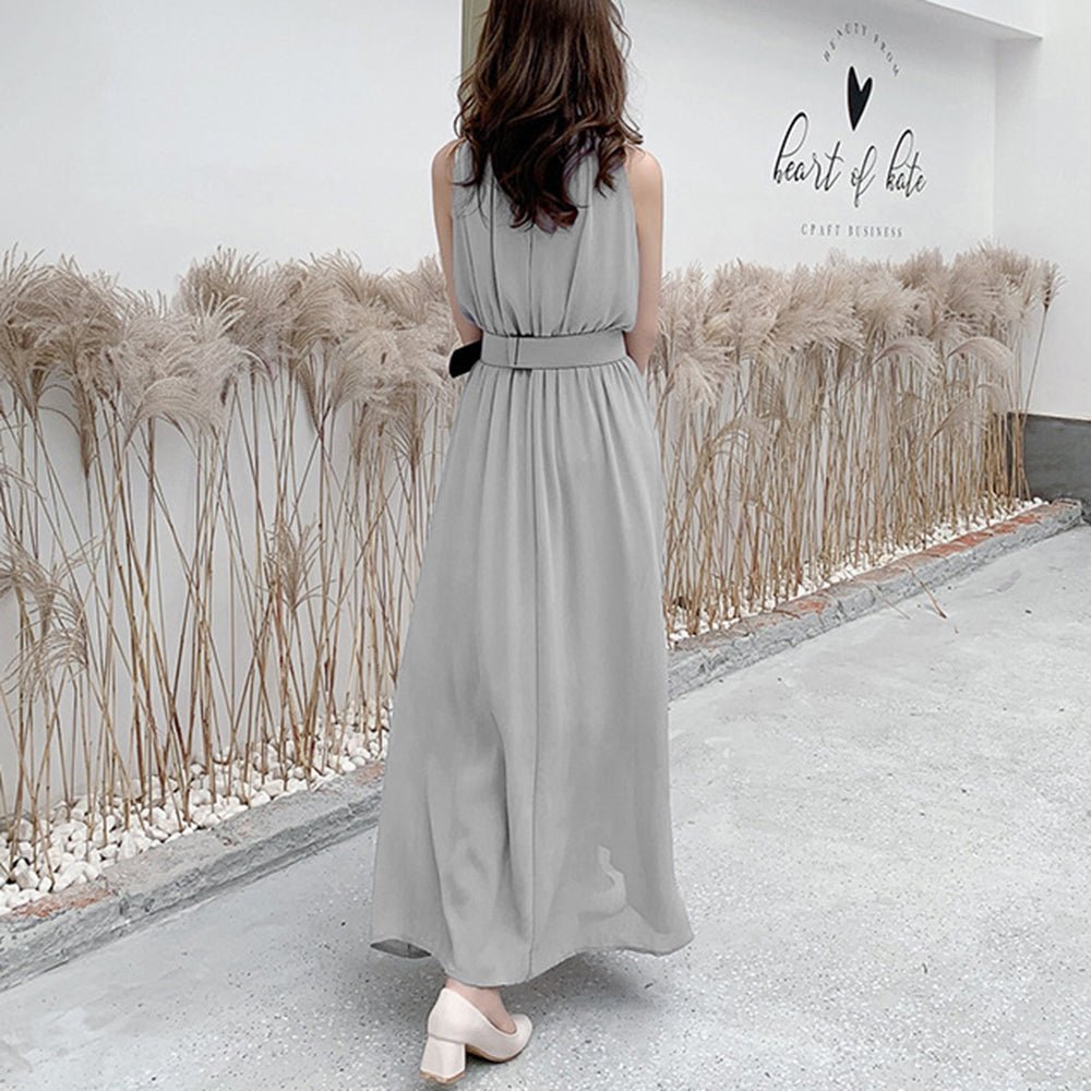 ホルターネックノースリーブウエストマークワンピース｜オフィス