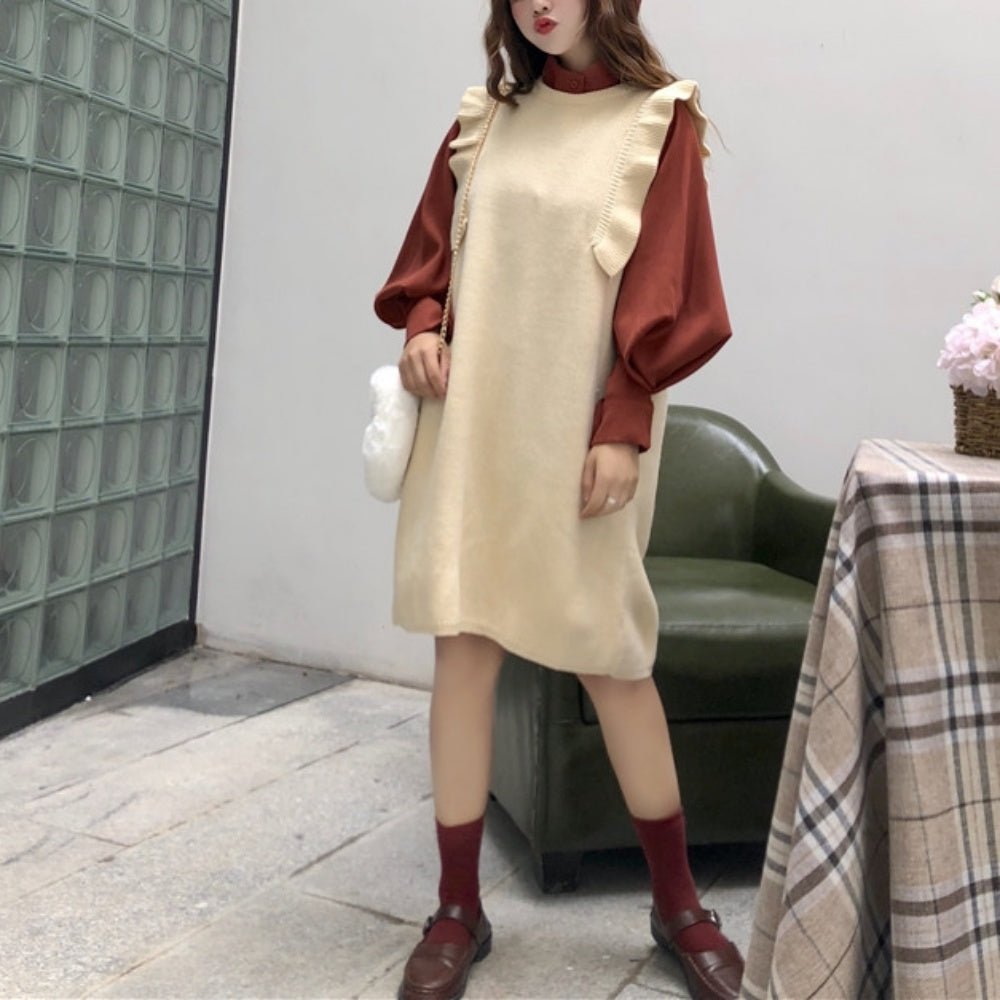 フリルニットワンピースブラウスセット