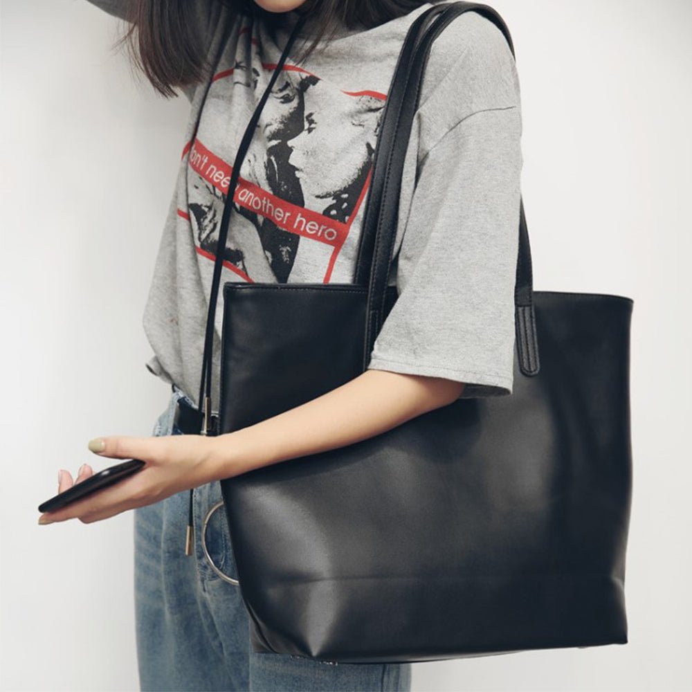 大容量フェイクレザートートバッグ｜オフィスカジュアル レディース