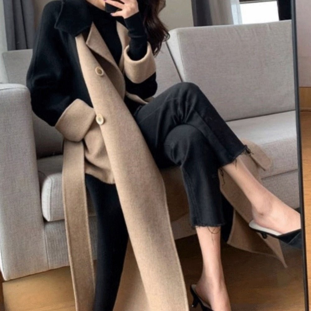 新品 jena バイカラー ロングコート ブラックベージュ バイカラー