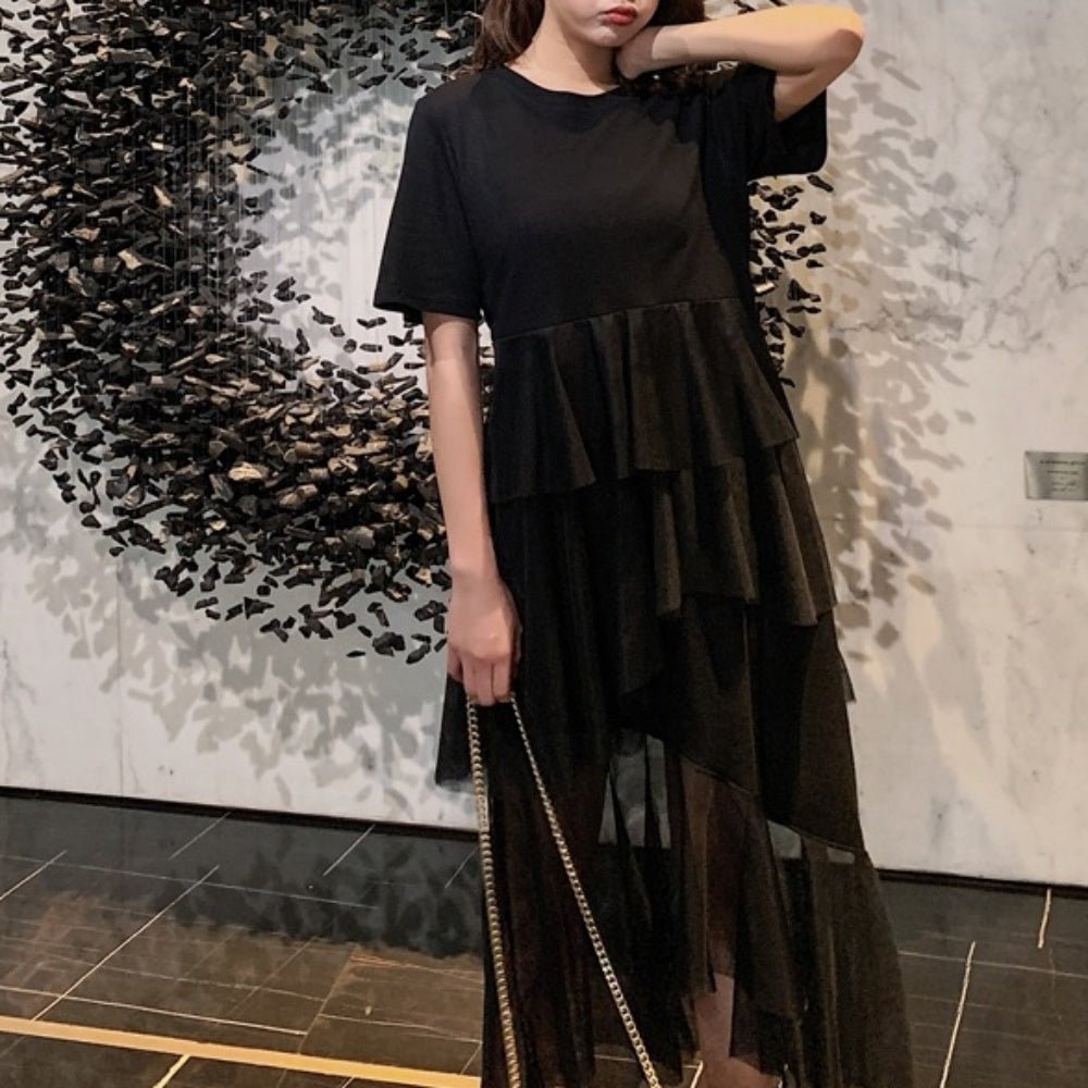 裾シースルードレープ半袖ワンピース - Millennial Generation