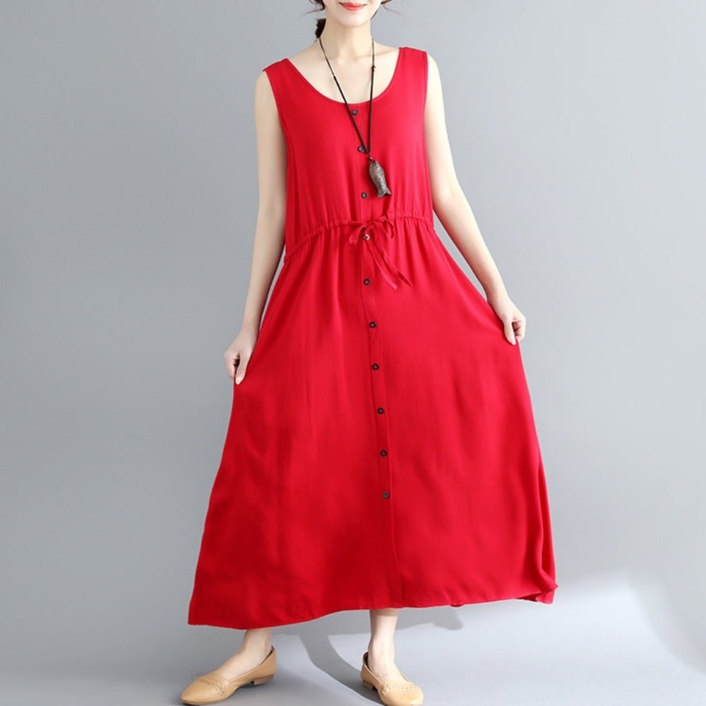 フロントボタンノースリーブマキシワンピース - Millennial Generation