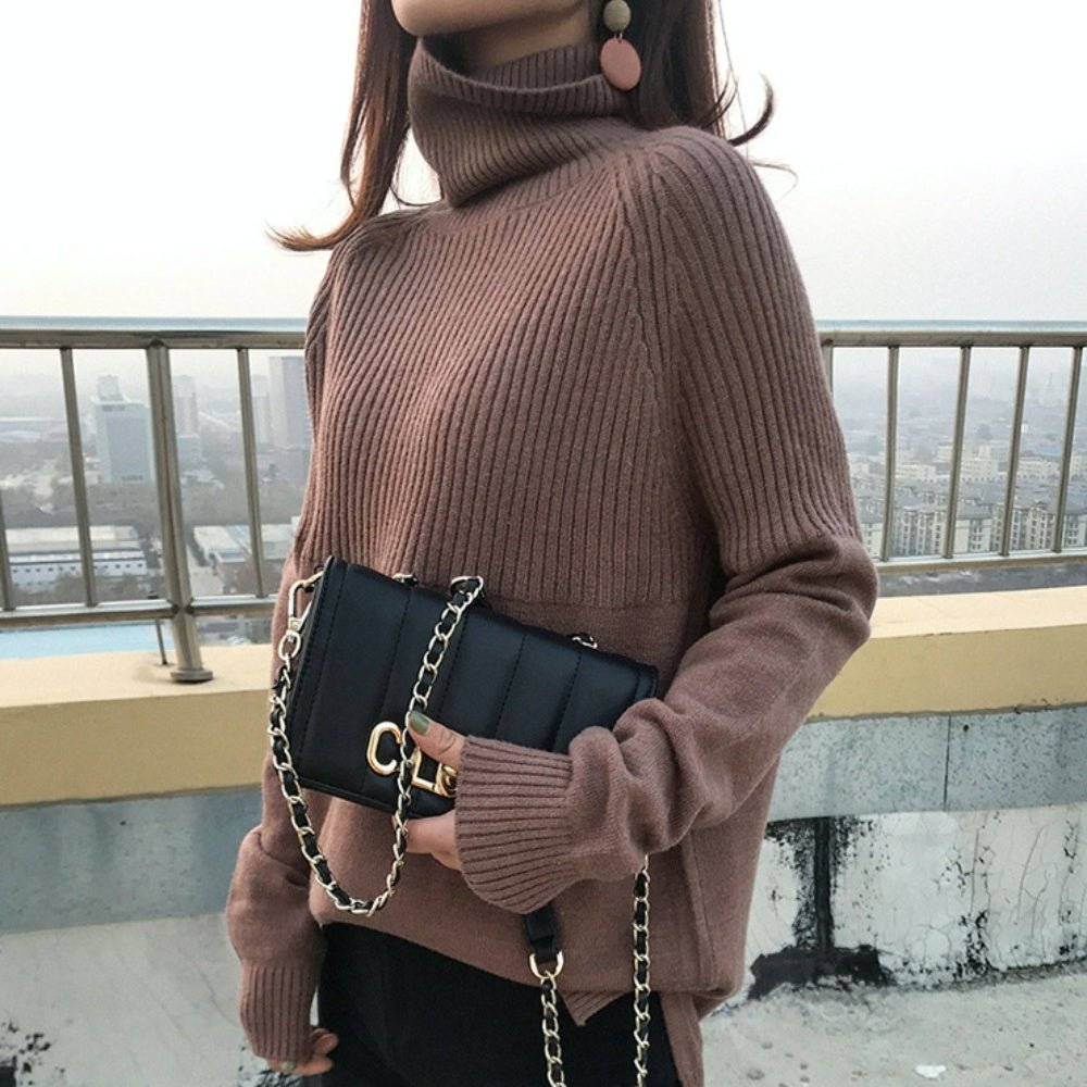 ハーフデザインハイネックニットトップス - Millennial Generation