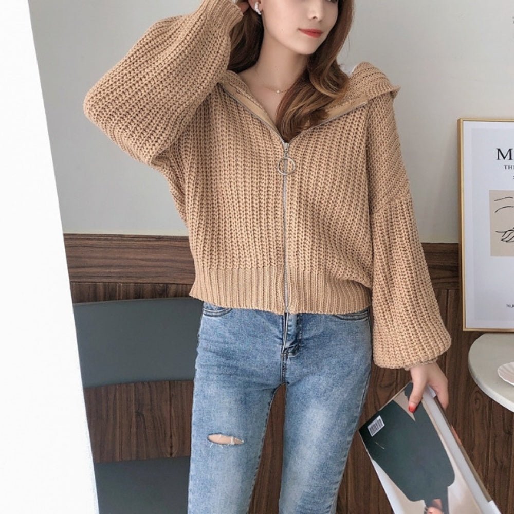 美品★Rene ニットパーカー アセテートBLEND フリル フェミニン 36 moment+ パーカー ボリュームファーフードジップアップニット