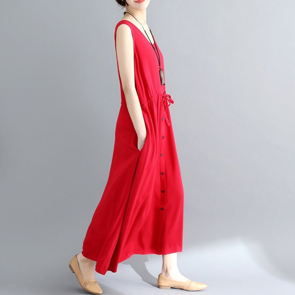 フロントボタンノースリーブマキシワンピース - Millennial Generation