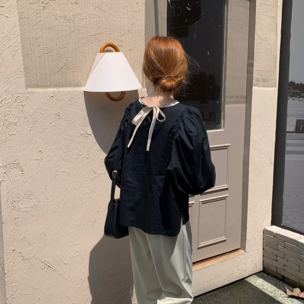 バッグリボンパイピングブラウス