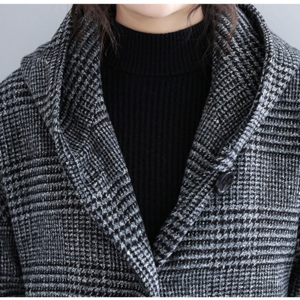 グレンチェックフード付きチェスターロングコート - Millennial Generation